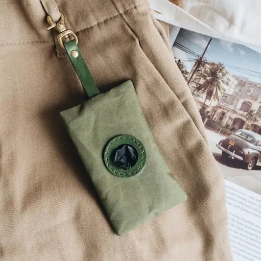 Waxed Canvas Poop Bag Holder - Green