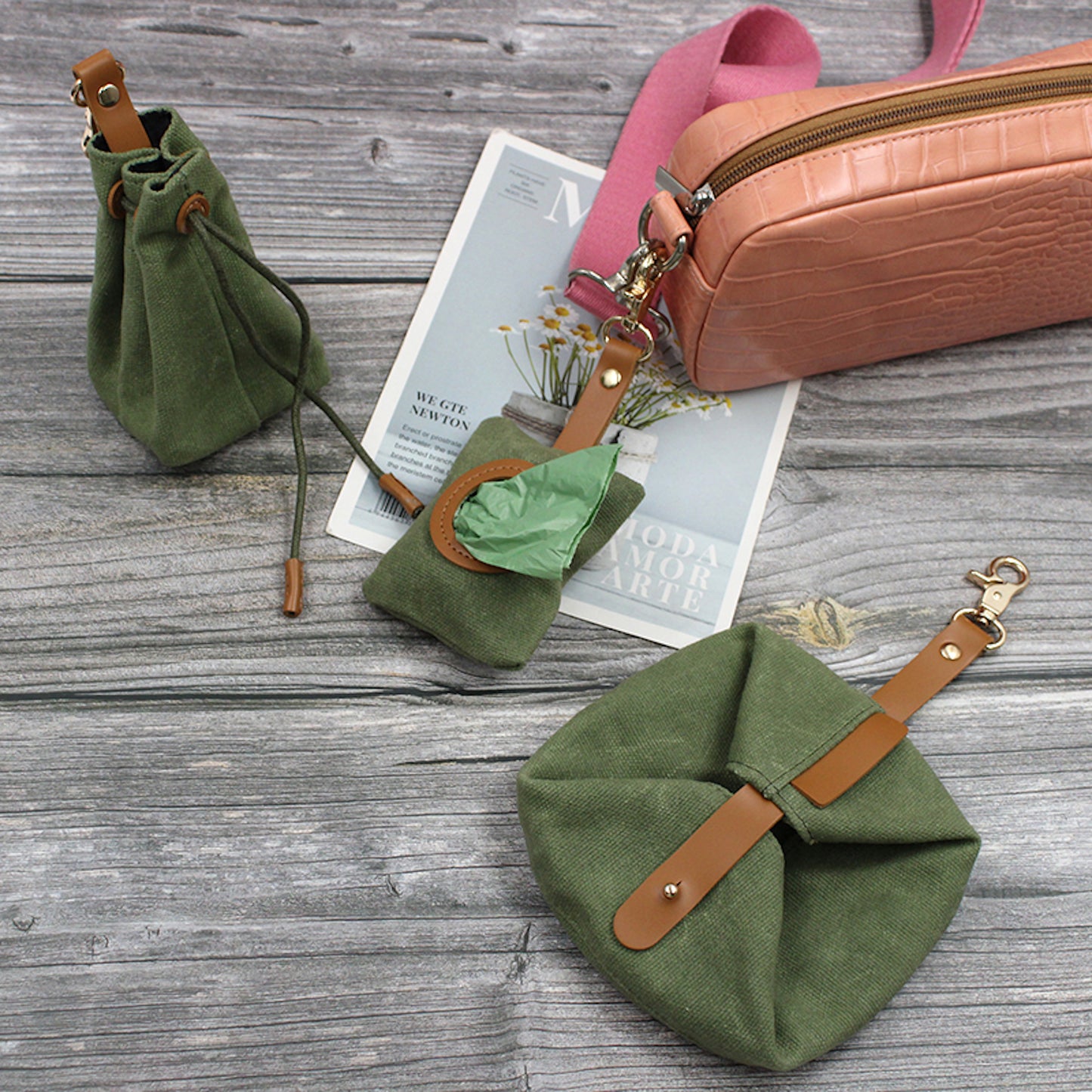 Waxed Canvas Poop Bag Holder - Green